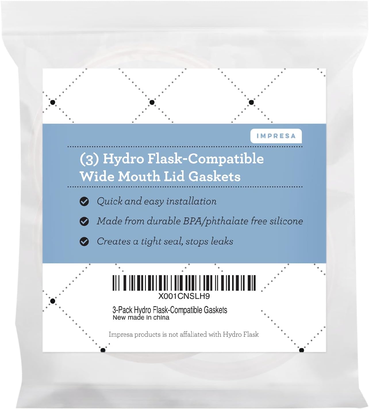 IMPRESA 3 Gaskets For Hydro Flask Wide Mouth Lid - No BPA, Phthalate, Latex Wide Mouth Water Bottle Gasket
