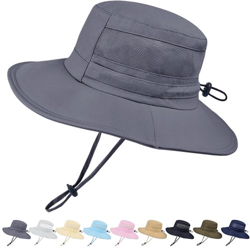 Sun Hat for Men/Women, UPF 50+ Fishing Hat,Waterproof Wide Brim Bucket Hat Foldable Boonie Hat for Hiking Garden Safari Beach Dark Grey