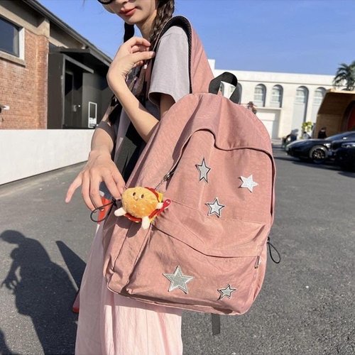 UIVXXUD Kawaii Backpack with Cute Accessories - Waterproof Nylon, Multiple Compartments, and External Pockets (Pink)