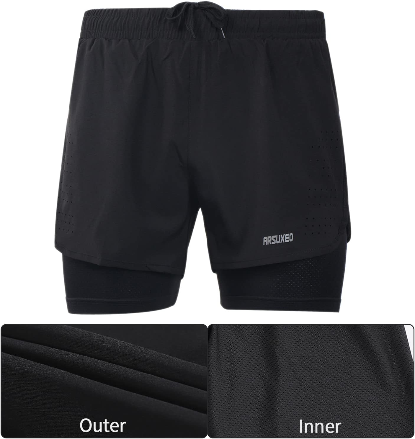 ARSUXEO Men's Active Training Running Shorts 2 in 1