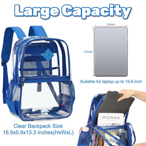 Lroiutian Clear PVC Waterproof Transparent Backpack, Heavy Duty See Through for Girls, Boys, Women, Men - Royal Blue