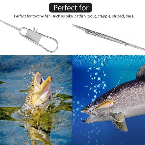 Tgpiao 80Pcs Fishing Leaders,Nylon-Coated Fishing Line Wire Leaders with Swivels and Snaps Connect Lures Rig or Hooks, for Saltwater and Freshwater,Fishing Gift,4Size (Silvery)