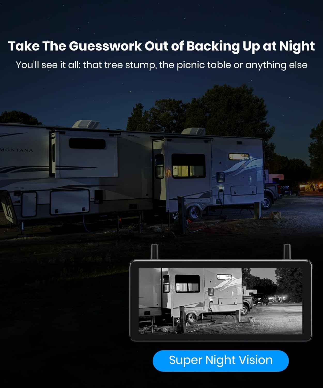 AUTO-VOX RV Backup Camera Wireless Plug and Play: Compatible with Pre-Wired RV, IR Night Vision, HD 1080P 7.2'' DVR 3-Channels, Stable Signal & Wide Angle Rear View Camera for Trailer Camper Motorhome