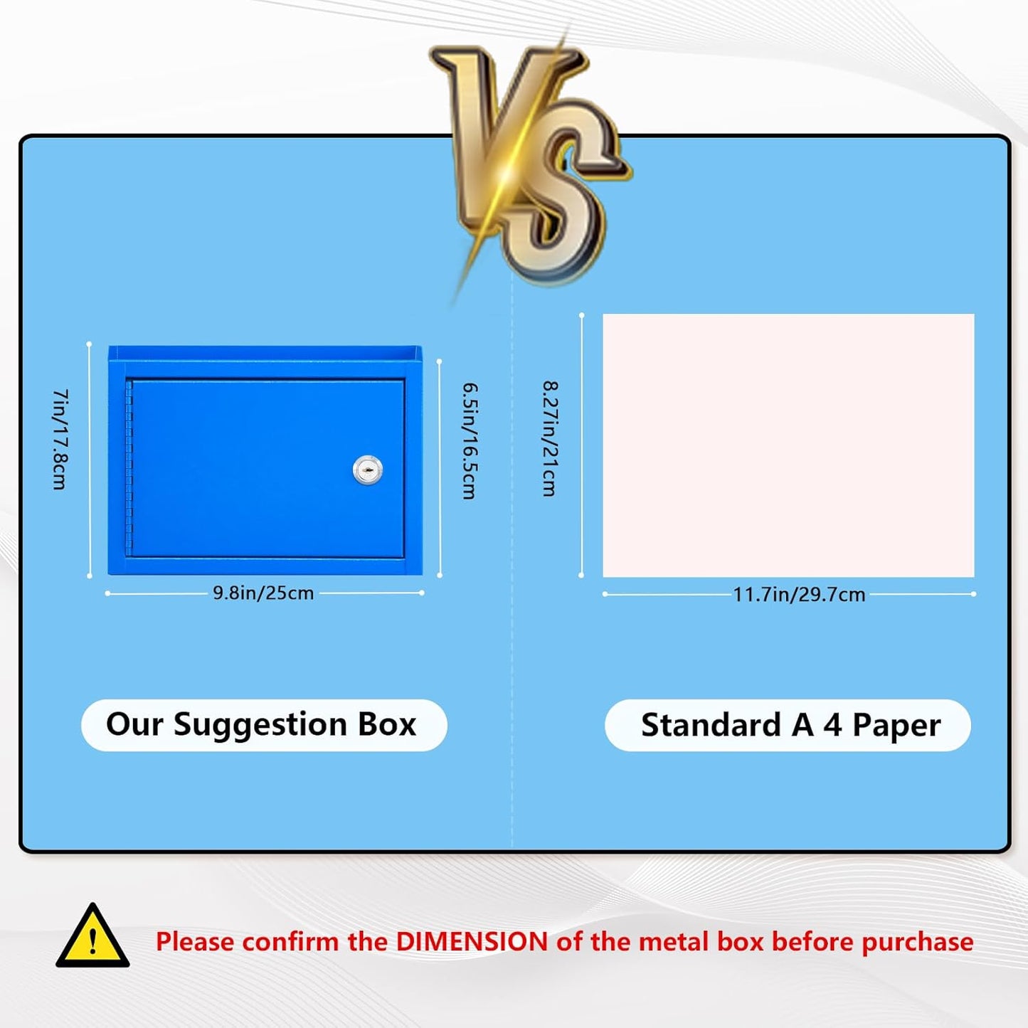 KYODOLED Suggestion Box with Lock and Slot, Small Locking Mailbox for Office, Wall Mount Safe Money/Key Drop Box with 50 Free Suggestion Cards, 9.8" W x 3" D x 7" H, Black