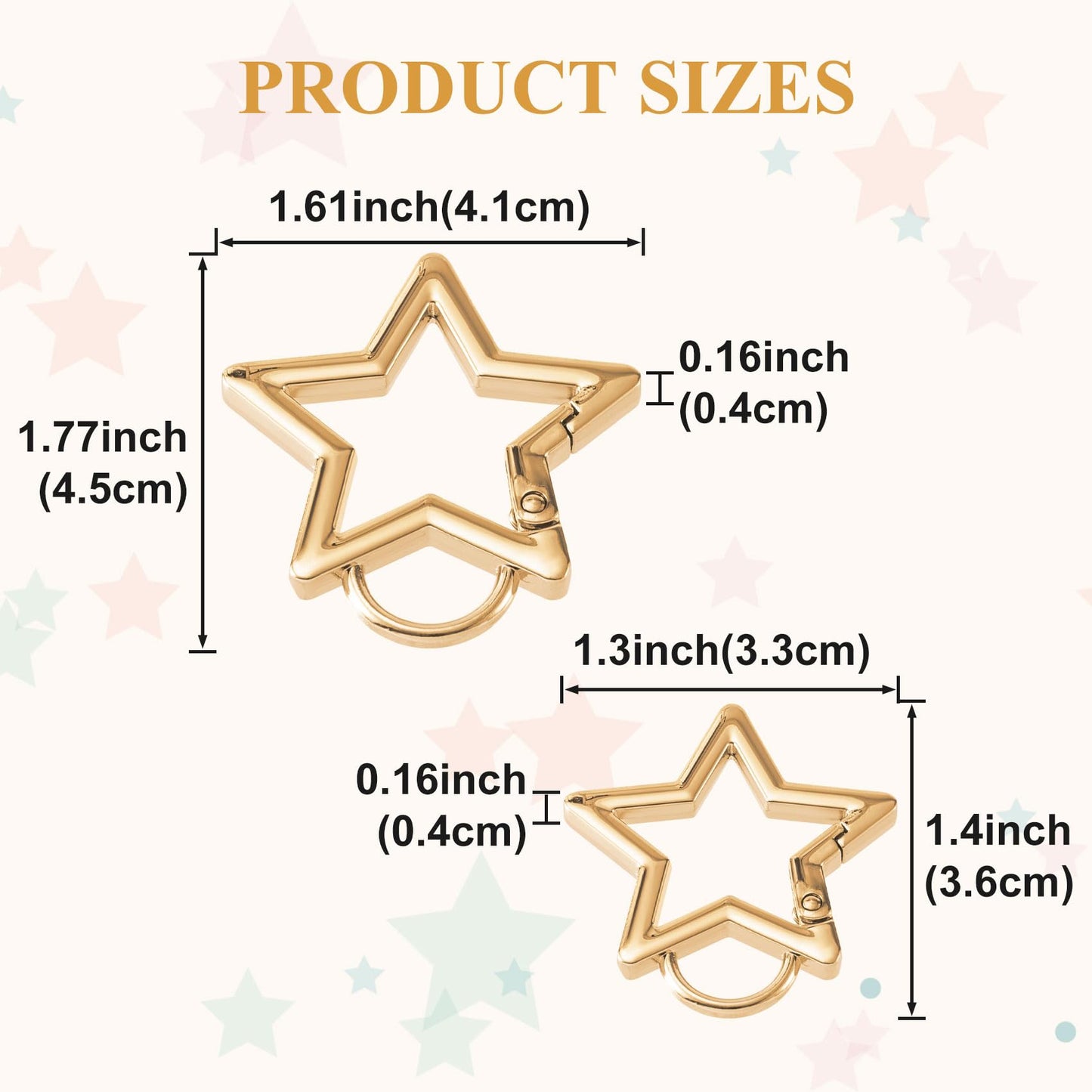 Isslly 2 PCS Star Carabiners, Zinc Alloy Heavy Duty Star Shaped Keychain Clip with 2 Sizes, Carabiner Clip for Camping, Hiking, Fishing - Light Gold