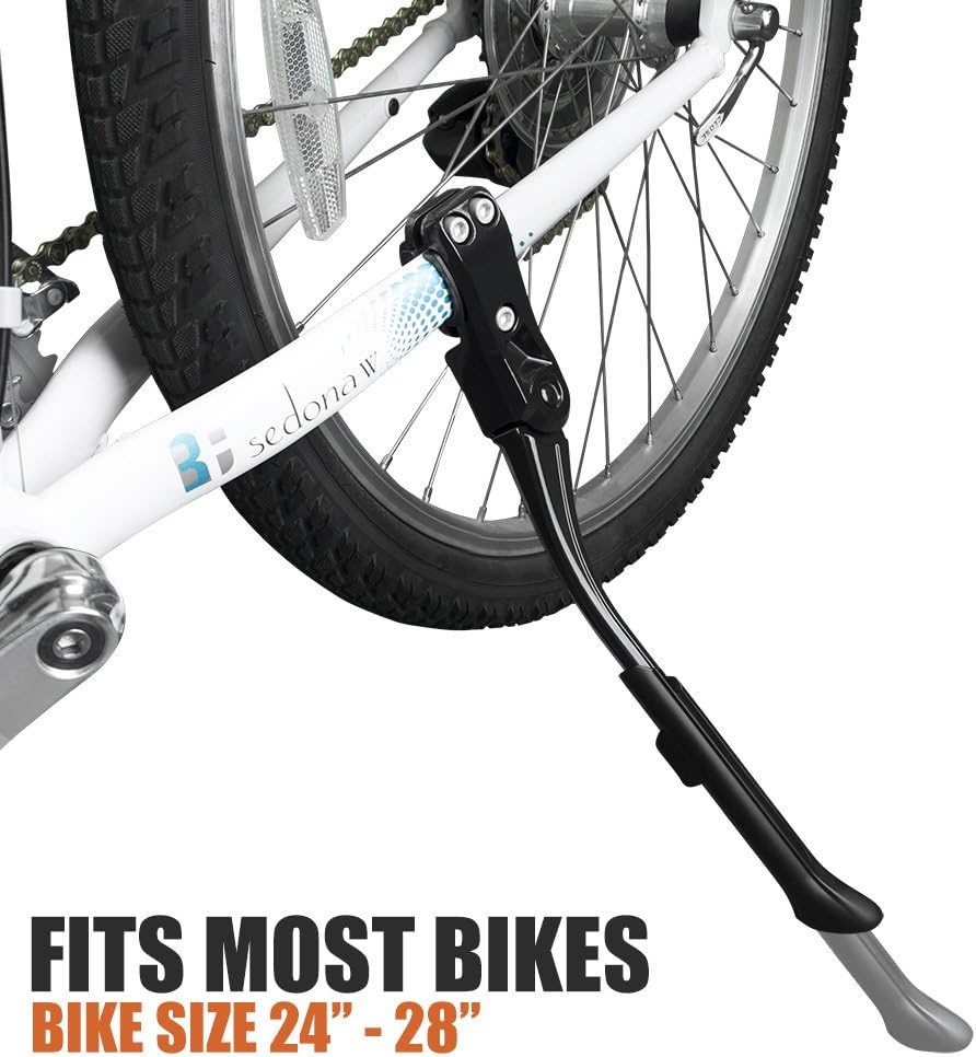 BV Rear Bike Stand for 24"-28" Bikes - Adjustable Bike Kickstand for Adult Bike with 8 Height Levels, Non-Slip Foot & Clamp Grip - Weather-Resistant Aluminum Alloy Bicycle Stand for Road, Mountain BMX