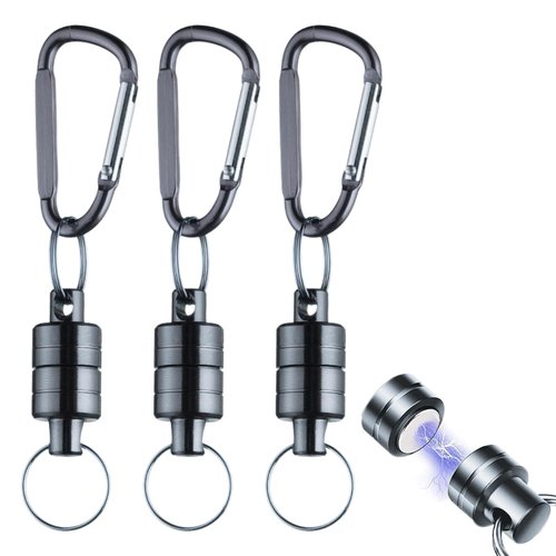 SAMIQU Quick Release Keychain,Super Strong Magnetic Key Holder for Car Key Fly Fishing Bags,Hook Hangers Gray (3)