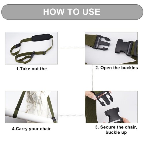 GORGECRAFT Chair Carrying Strap Adjustable Beach Chair Backpack Anti-Slip Shoulder Straps Replacement Universal for Foldable Bikes Scooter Camping Backpacking Picnics Outdoor Black 106-176cm