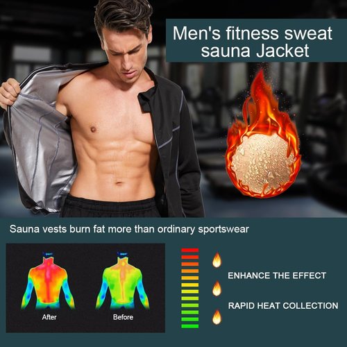 LAZAWG Men Sauna Suit Sweat Jackets Long Sleeve Zipper Shirt for Gym Workout Top