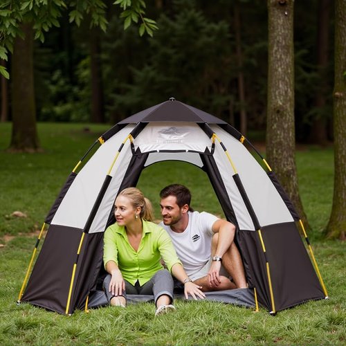 Hewolf 2/3/4 Person Camping Tent - Instant Pop Up Waterproof 2 Doors Tent with Easy Setup | 3-Season Hexagonal Dome Design for Family, Hiking & Traveling (Double Gray)