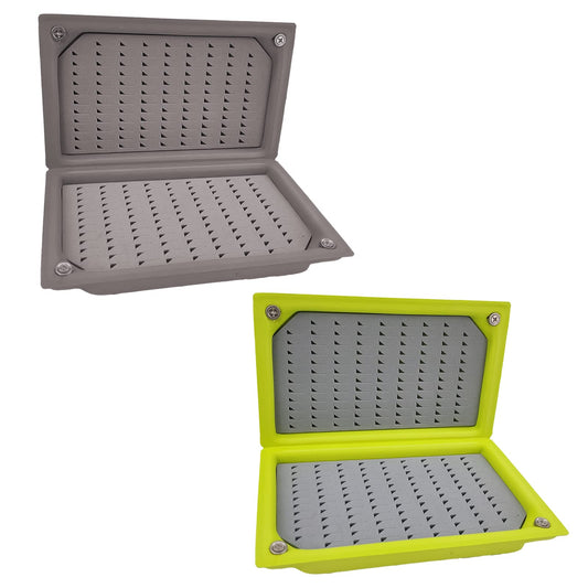 2 PC Fly Box Float Tackle Box Slit EVA Foam Fly Fishing Tackle Boxes Fishing Storage 6X3.48X1.2inch (Green+Grey-2pc Grip foam)