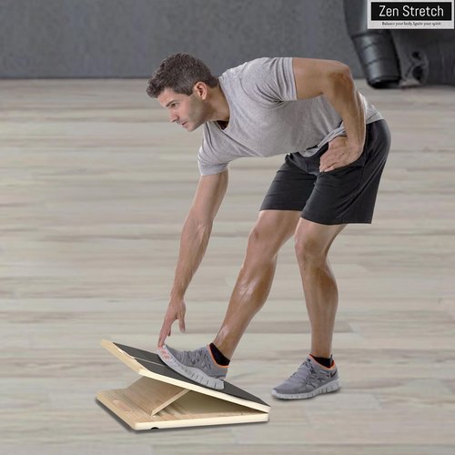 Wooden Slant Board for Calf Stretching & Squats, Adjustable Incline Board for Physical Therapy - Squat Wedge Block Alternative - Portable & Lightweight - Equipped with Anti-Slip Replacement Pads