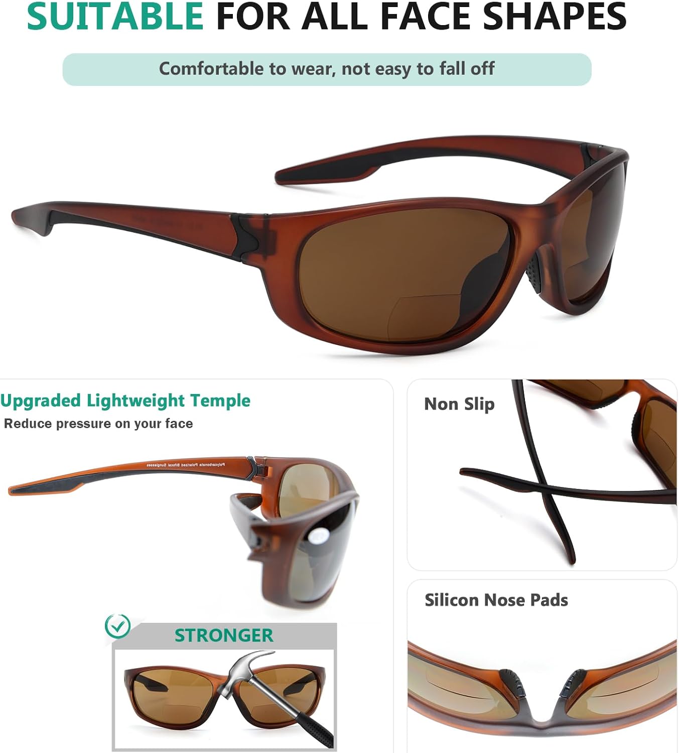 Eyekepper TR90 Unbreakable Sports Bifocal Sunglasses Baseball Running Fishing Driving Golf Softball Hiking
