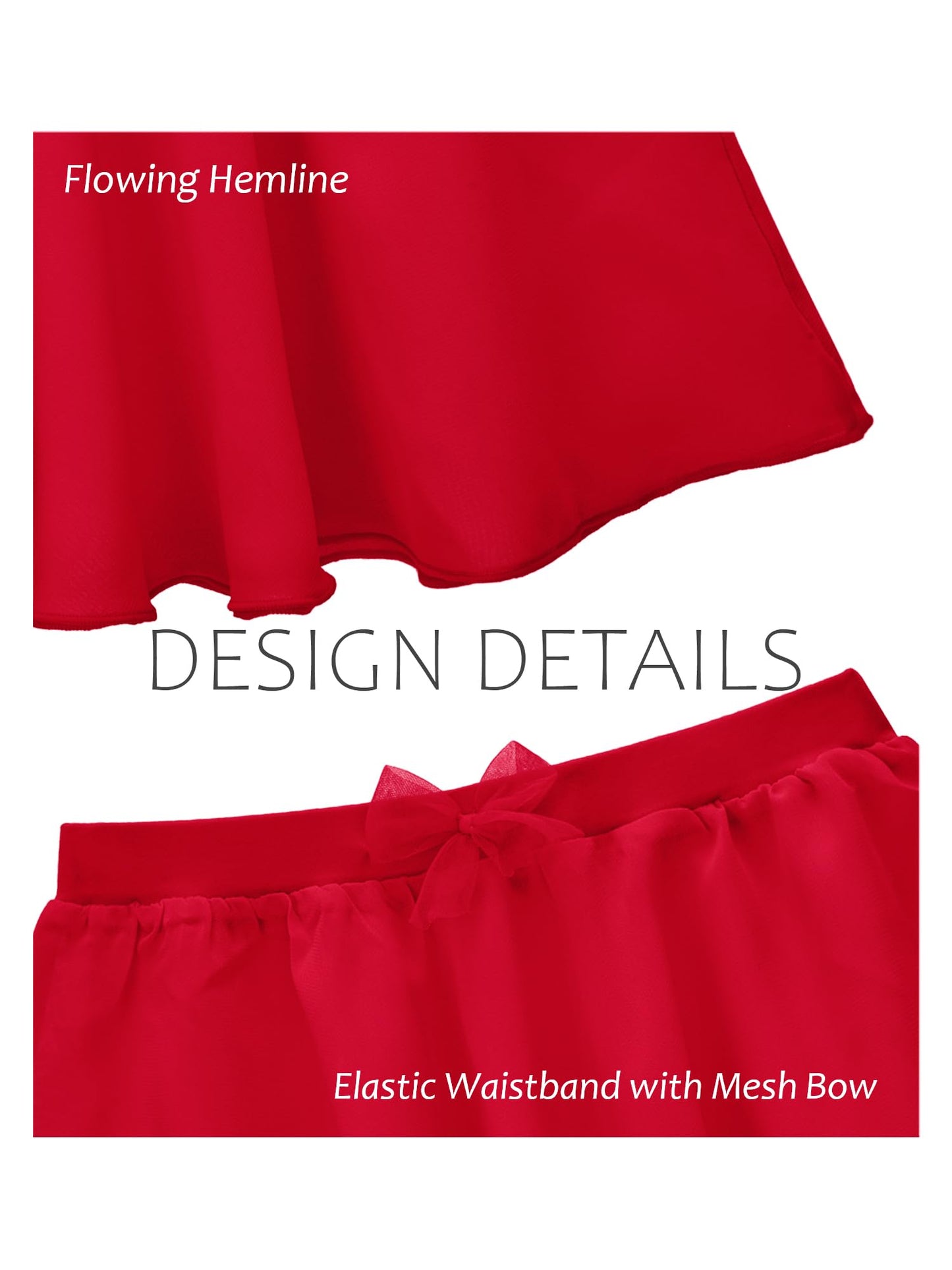 Stelle Girls Ballet Skirt, Chiffon Dance Skirt for Girls with Mesh Bowknot, Elastic Waist Pull-on Skirts for Ballet (Red,6-7Years)