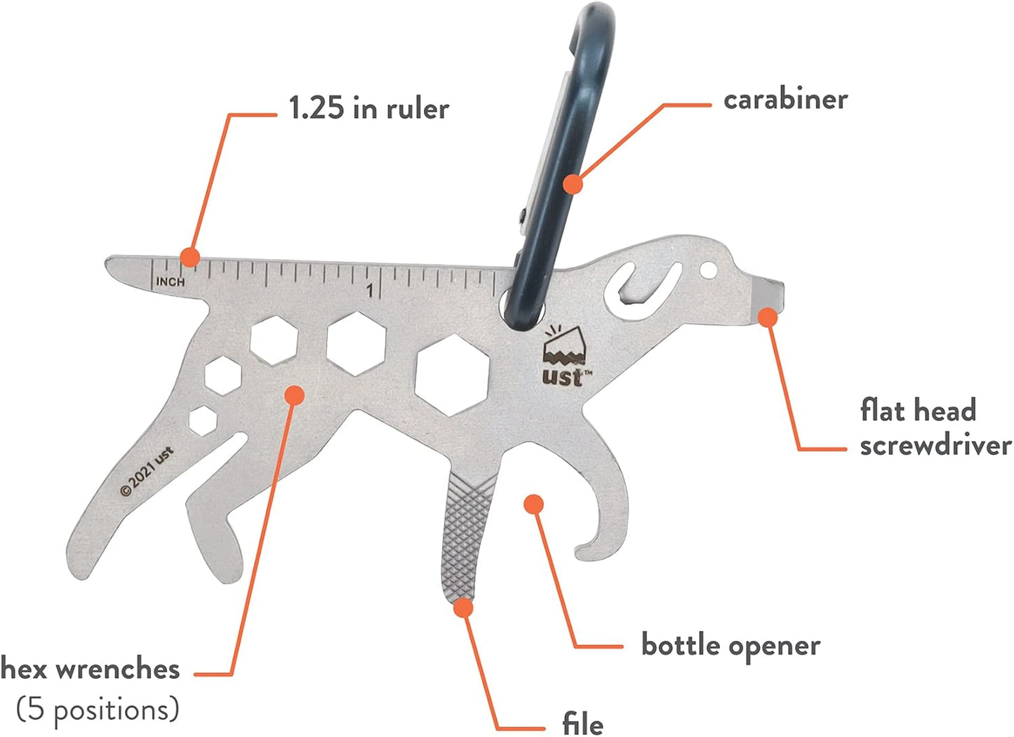 UST Tool-a-Long Multi-Tool Carabiners with Durable, Compact Stainless Steel Construction for Hiking, Kayaking, Camping, Travel and Outdoor Survival