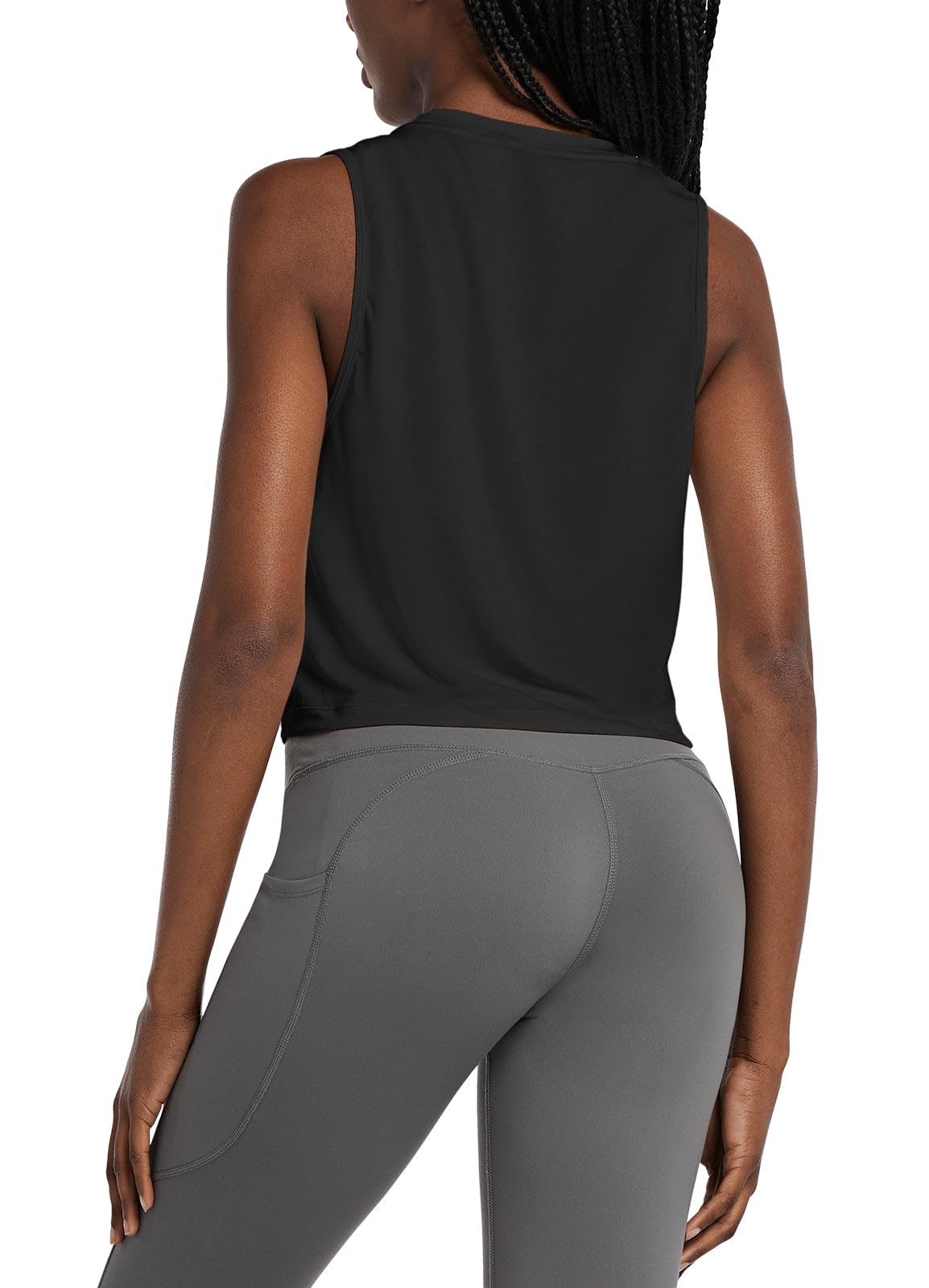 baleaf Workout Tops for Women Crop Tank Top Quick Dry Athletic Gym Exercise Sleeveless Shirts Muscle Yoga Loose Fit Black S