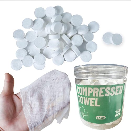 Compress Cotton Coin Tissue Towel, Compressed Towels for Camping, Disposable Face Compressed Towels, Camping Towels Compress Towel Tablet, Camping, Sports,150 PCS (8in×8in)