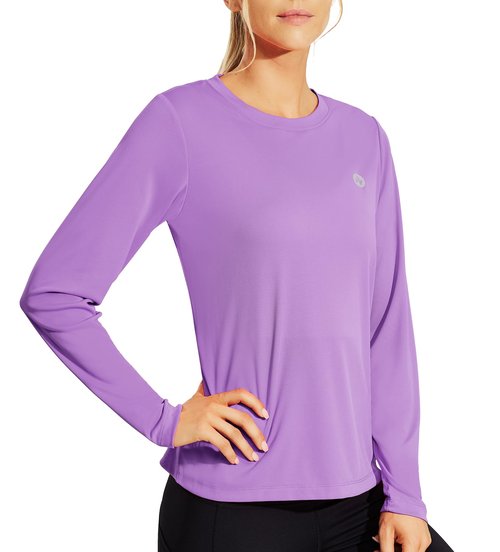 Women's Moisture Wicking Running T-Shirts Long Sleeve Athletic Workout Gym Tops Performance Tee Dry Fit Purple X-Small