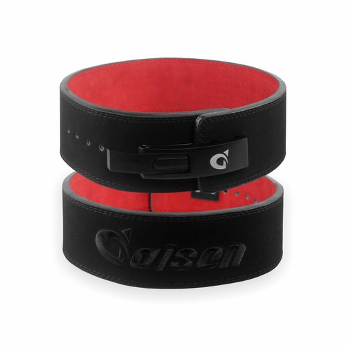 Daisen Weight Lifting Belt Powerlifting, 10mm Thick 4" Leather Lumbar Back Support, Lever Buckle Gym Strength Training Equipment, Bodybuilding Deadlifts Squats Workout Men Women (10MM Black/Red, Medium)