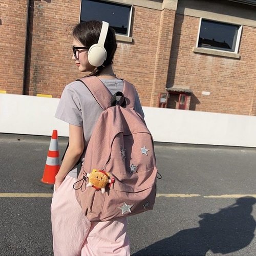 UIVXXUD Kawaii Backpack with Cute Accessories - Waterproof Nylon, Multiple Compartments, and External Pockets (Pink)