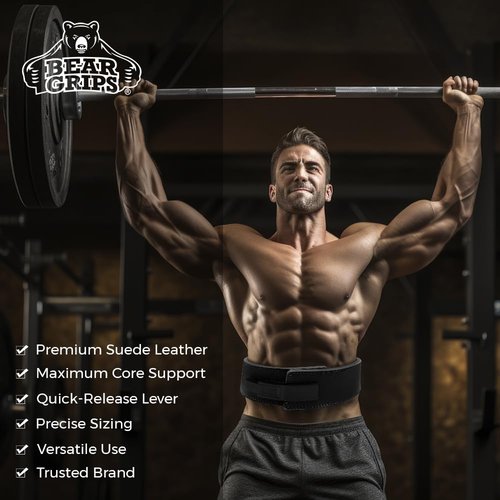 Bear Grips 10mm Suede Leather Lever Weight Lifting Belt, Perfect for Gym (X-Small)