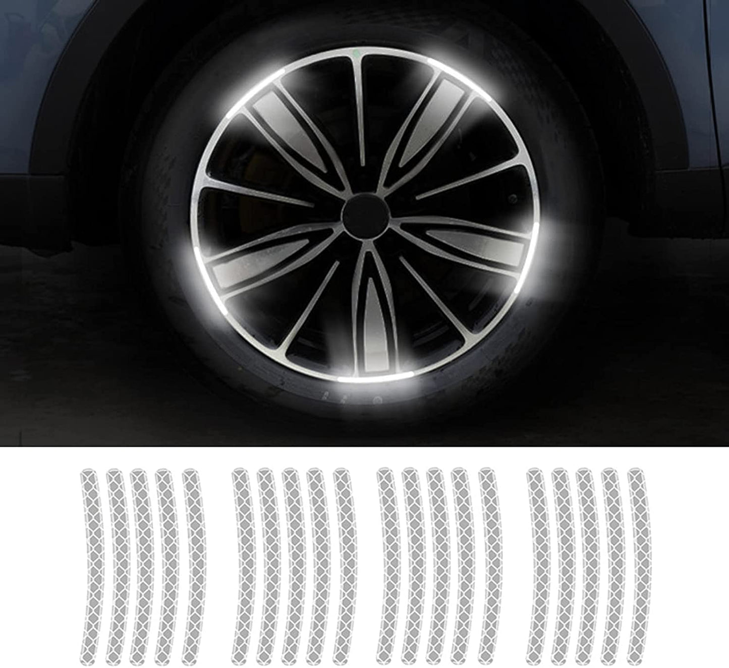 Mr Spartan Reflective Wheel Rim Waning Sagefty Sticker Decal for Car, Bike, Mptorcycle & Cycle (Set of 20 | Colour: White Tone)-16