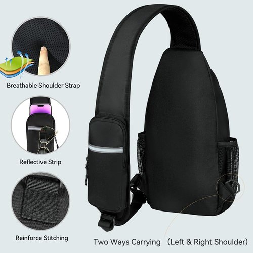 Voova Crossbody Sling Backpack Sling Bag for Men Women, Travel Hiking Chest Bag Daypack, Small over the Shoulder Backpack, Black