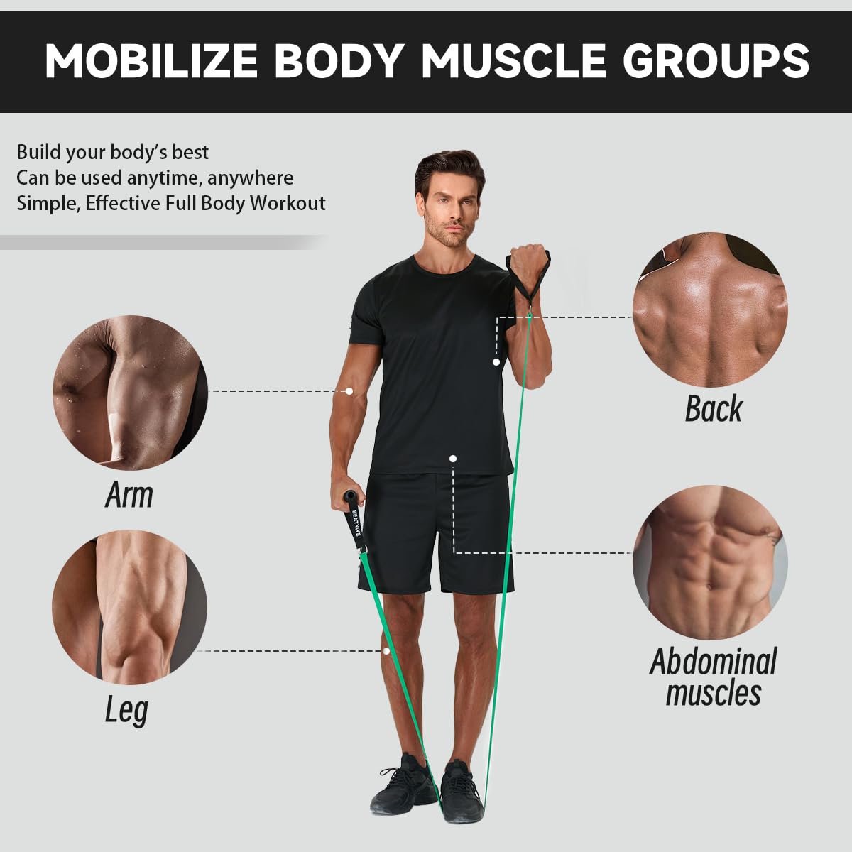 Exercise Bands with Handles, Resistance Bands with Handles, Ideal for Physical Therapy, Strength Training, Muscle Toning - Door Anchor and Starter Guide Included (Red-Light(10lbs))