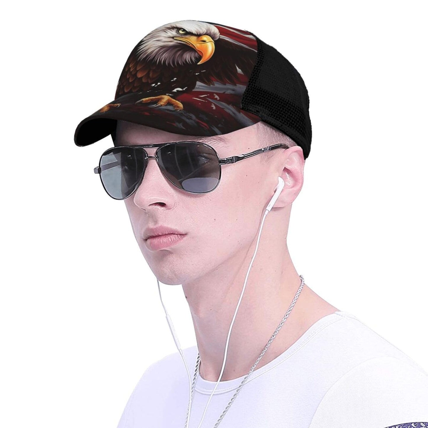 Generic Funny Baseball Hat for Women Men, Dad Cap Trucker Hat Adjustable Fit for Summer Sport Travel Beach - Eagle American Flag, Pattern - 7