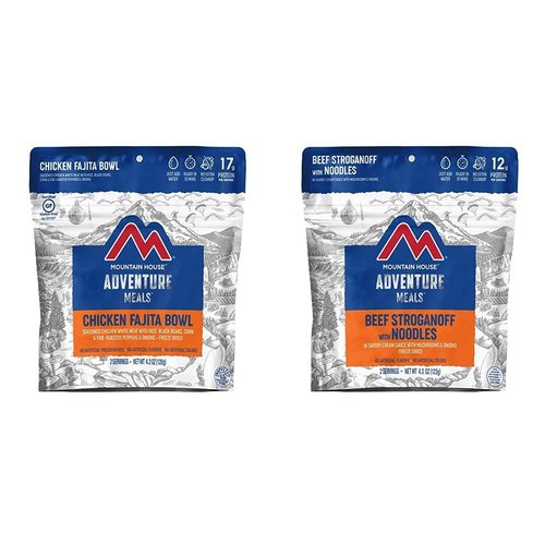 Mountain House Chicken Fajita Bowl | Freeze Dried Backpacking & Camping Food | 2 Servings | Gluten-Free & Beef Stroganoff with Noodles | Freeze Dried Backpacking & Camping Food | 2 Servings