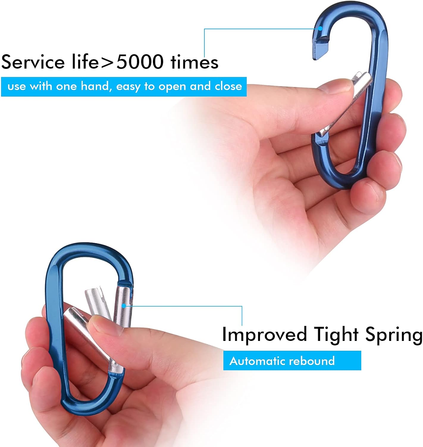 6PCS Black Carabiner Caribeaner Clip,3" Large Aluminum D Ring Shape Carabeaner with 6PCS Keyring Keychain Hook…