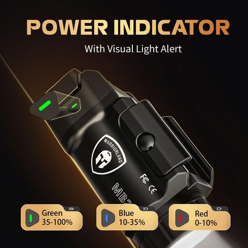 WARRIORLAND MB2 Compact Pistol Light, Fits G17 /G19 /P320 /G3C /G2C /M&P 9 /Hellcat Pro/1911 and Other 100+ Handguns, 500-Lumen Universal Rail Mounted Tactical Weapon Light with LED, Power Indicator