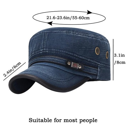 YeeHeen Cadet Army Hat 2 Pieces Flat Top Cap Unisex Military Hat for Women Men Black E + Navy E