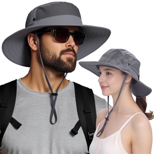 Sun Hats for Men Women Wide Brim Bucket Hat UPF 50+ Ponytail Boonie Hat Packable UV Protection Hiking Beach Fishing Safari