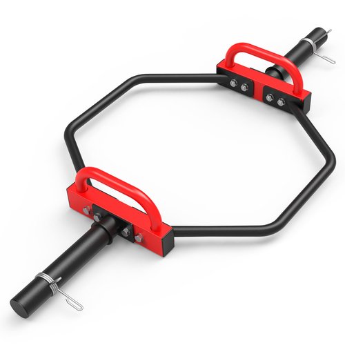 Hex Trap Bar 2-Inch Olympic Weightlifting Barbell,48.6" Deadlift Bar for Squats,Shrugs,Push-Ups,400Lbs Weight Capacit Suitable Home Gym Equipment Workouts for Beginners,Women,Men（Black-Red）