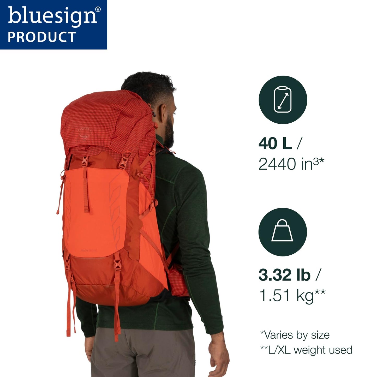 Osprey Talon Pro 40L Men's Hiking Backpack with Hipbelt, Silver Lining, L/XL