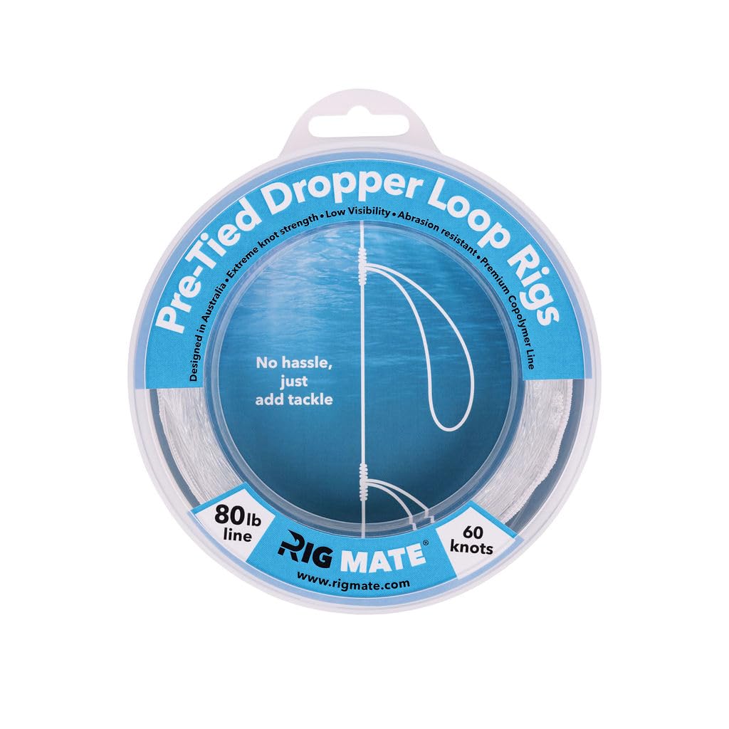 80 lb Pre-Tied Dropper Loop Rigs. Fishing Line Spool. Loops 18 Inches Apart with 5.5 Inch Loop Size. Perfect for Saltwater & Freshwater Fishing. Perfect for Snapper & Other Bottom Feeding Fish.