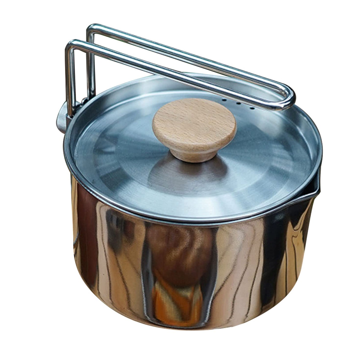 Wisecoco Camping Kettle,1L Stainless Steel Camping Kettle Removable Handle Portable Outdoors Camping Pot Cookware Coffee Tea Picnic Camping Pot with Lids for Hiking Backpacking Picnic