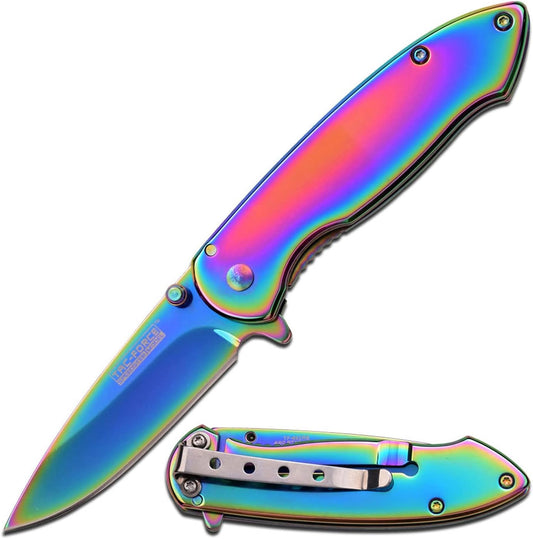 Tac-Force- Folding Pocket Knife – Rainbow TiNite Coated Stainless Steel Blade, Handle and Pocket Clip, Frame Lock, Tactical, EDC, Rescue - TF-862RB