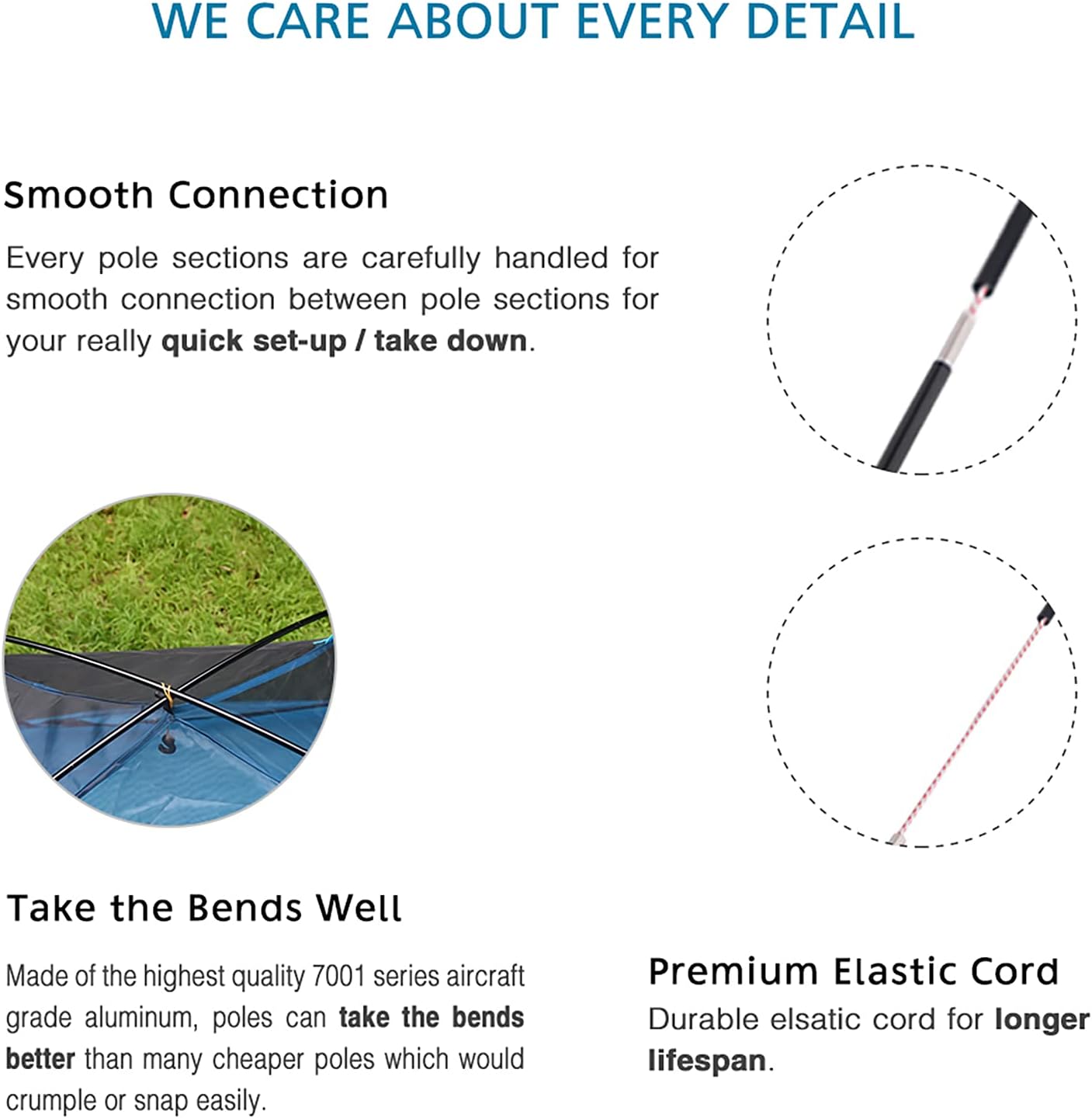 Aluminum Tent Poles Replacement, Fits Both Female and Male Ends, Lightweight Tent Pole Repair Kit, 7001 Aluminum Alloy T6 Heated