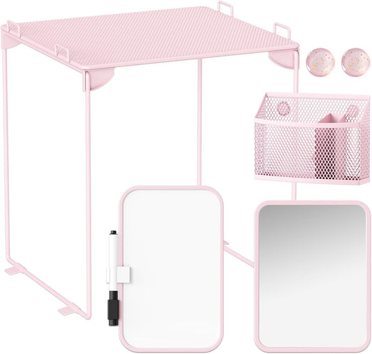 Pink Locker Accessories with Locker Shelf, Magnetic Mirror, Magnetic Pen Holder, Magnetic Small Whiteboard, Back to School Essentials Locker Decorations, 7 Piece Locker Organizer for Work