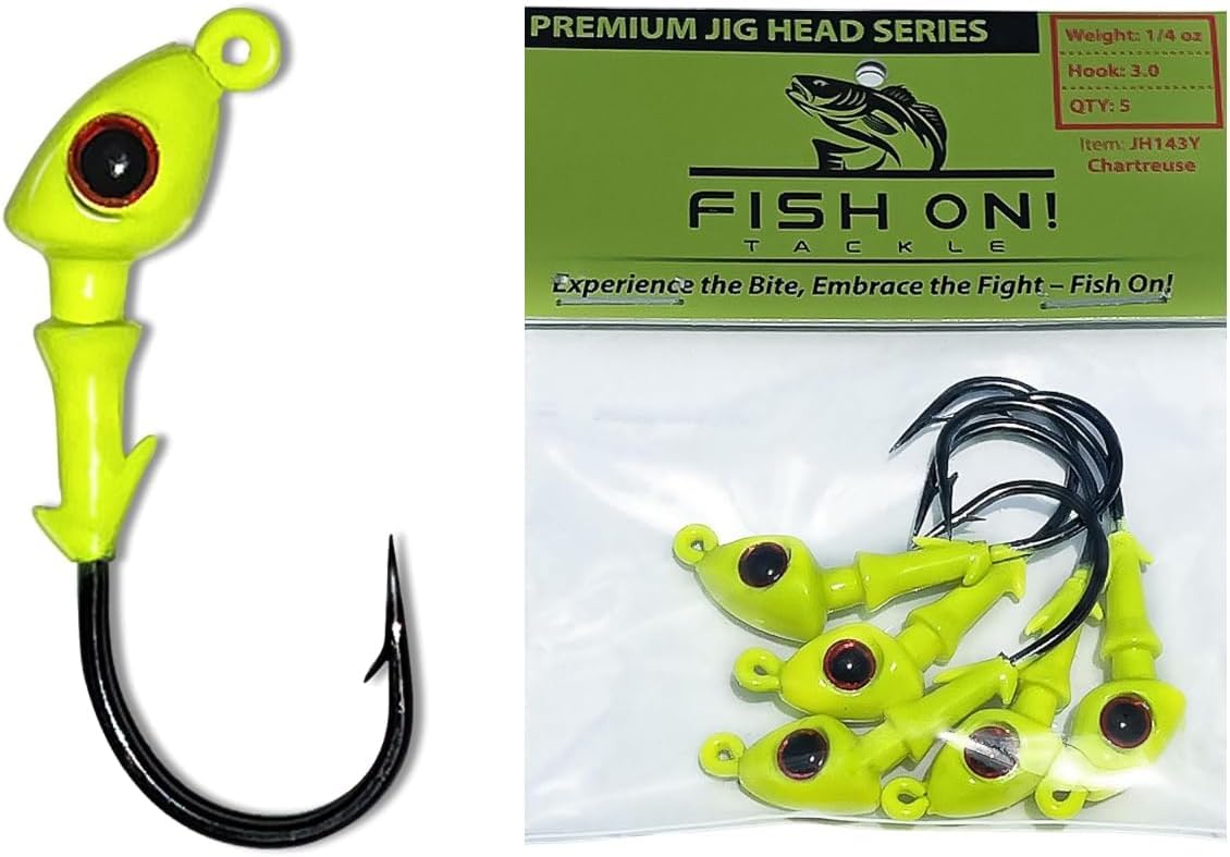 Fish On Tackle 1/4 Oz Jig Head - Chartreuse - 5 per pack