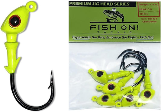 Fish On Tackle 1/4 Oz Jig Head - Chartreuse - 5 per pack