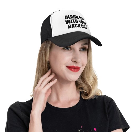 Black Out with Your Rack Out Funny Adjustable Mesh Trucker Hat for Adults Unisex Classic Hats Fishing Caps Black