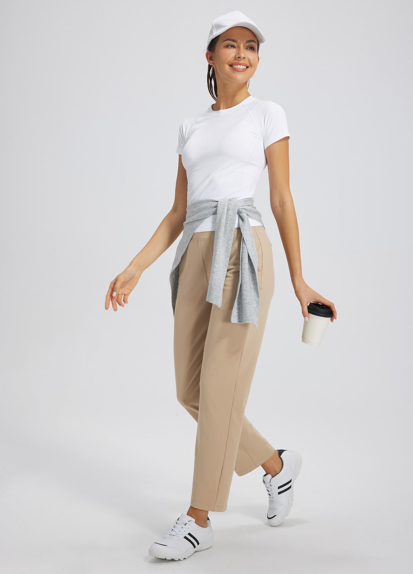Libin Women's Pants with 4 Pockets Golf Pants 25''High Waisted Stretchy Ankle Pant for Travel Casual Athletic Busniess Work Khaki L