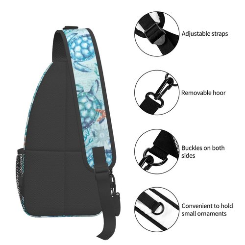 QISENTIS Sea Turtle Sling Bag for Women Men Light Blue Aqua Sea Turtles Ocean Coastal Sea Animal Travel Crossbody Bags Underwater World Print Casual Sling Backpack Chest Shoulder Bag Hiking Daypack