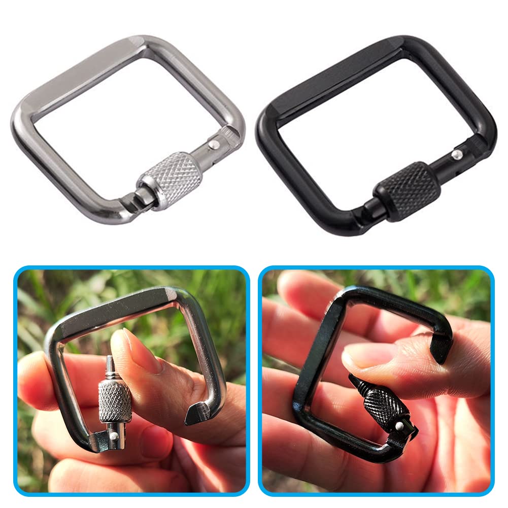 4pcs Square Carabiner, Aluminum Alloy Super Strong Outdoor Square Carabiner Screw Hook Equipment, Buckle Outdoor Hiking Clasp Carabiner for Outdoor Trigger