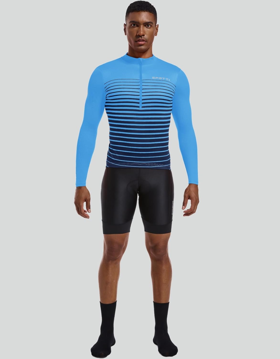 Spotti Men's Cycling Bike Jersey Long Sleeve with 3 Rear Pockets - Moisture Wicking, Breathable, Quick Dry Biking Shirt