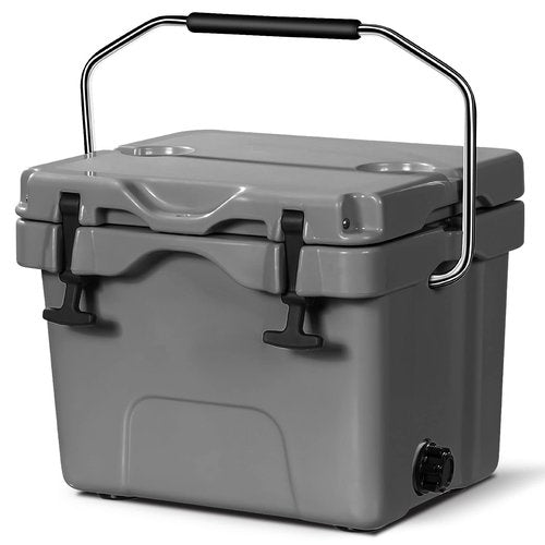 COSTWAY 16 Quart Grey Portable Hard Cooler with 2 Cup Holders, 3-5 Days Ice Retention, Heavy Duty Handle and Anti-Slip Foot Pads