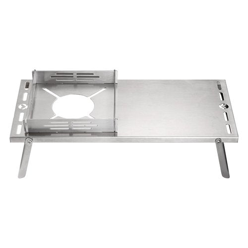 CAMPINGMOON Solo Camping Table Small Tabletop Heat Shield Windshield Stainless Steel Lightweight Compact with Storage Bag for ST-310 Alcohol Stove SK-310CP (Silver)